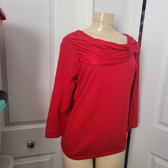 Adrienne Vittadini Red Faux Scarf Collar Fine Gauge Sweater - Picture 4 of 11